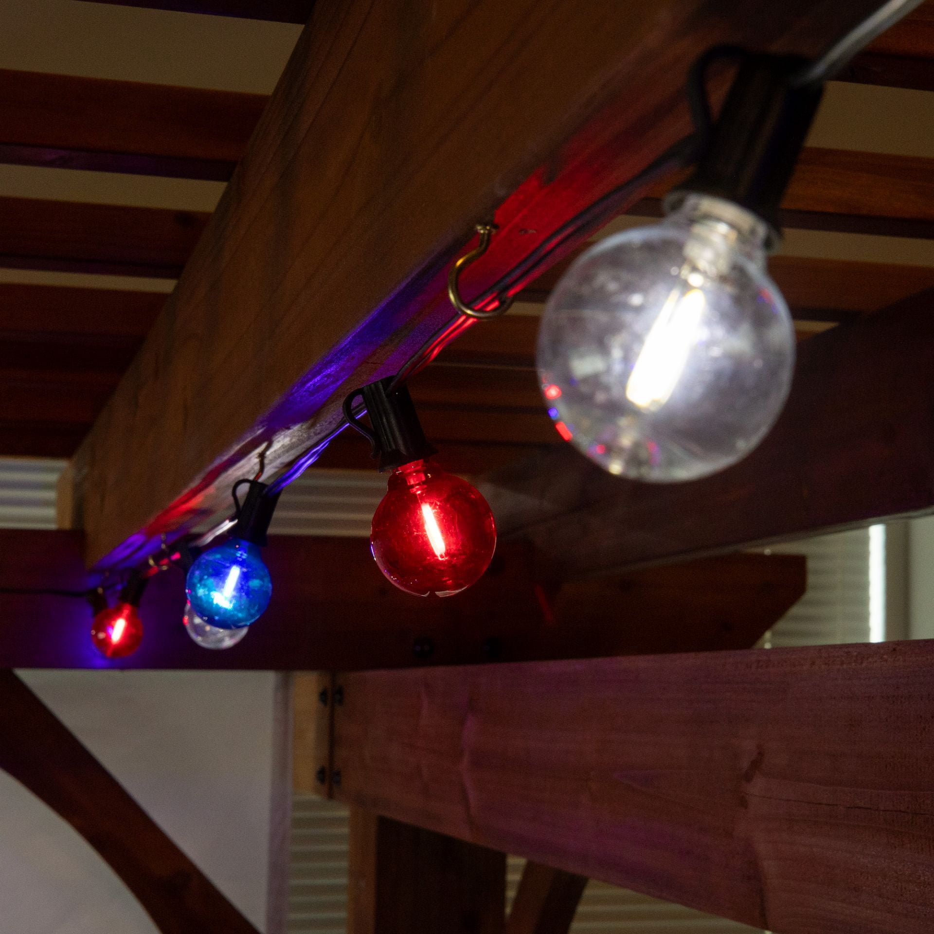 Novelty Lights 25 Feet Red/White/Blue July 4th USA LED G40 Globe Plastic Shatterproof Outdoor Patio String Lights, Black Wire