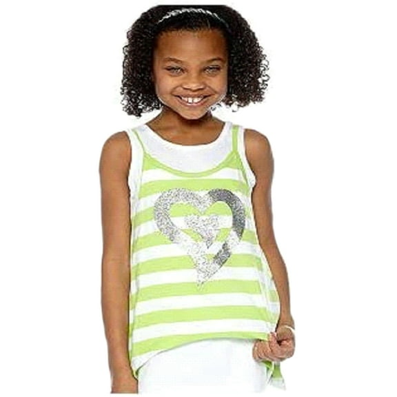 One-Step Up Big Girl's Lime Green Stripe Tank Top w/ Silver Glitter Medium(10/12)