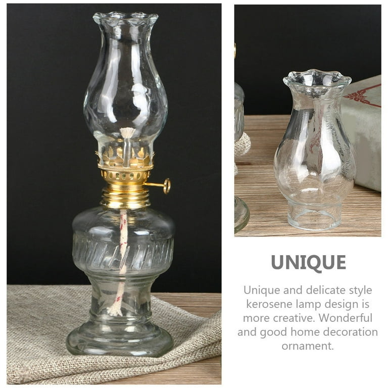 Oil Lamp for Indoor Use,1 Glass Kerosene Lamp and 3 Wicks of 7  Inches,Rustic Oil Lantern Lamp Emergency,Farmhouse Decoration (Transparent)