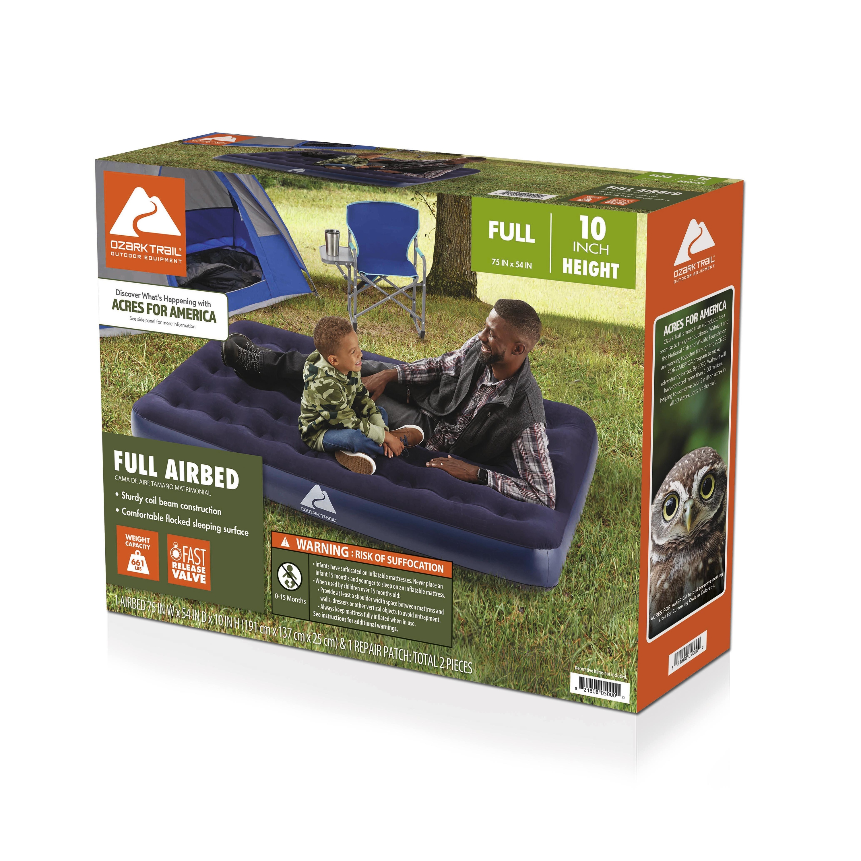 Ozark Trail Full Air Mattress, 10 inch Air Bed, Inflatable Air Mattress, Blow Up Mattress without Pump