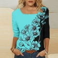 thumbnail image 5 of Women's 3/4 Sleeve Tops Floral Printed Square Neck Tee Shirt Plus Size Casual Trendy Tunic Tshirts S-5X (M, Blue), 5 of 7