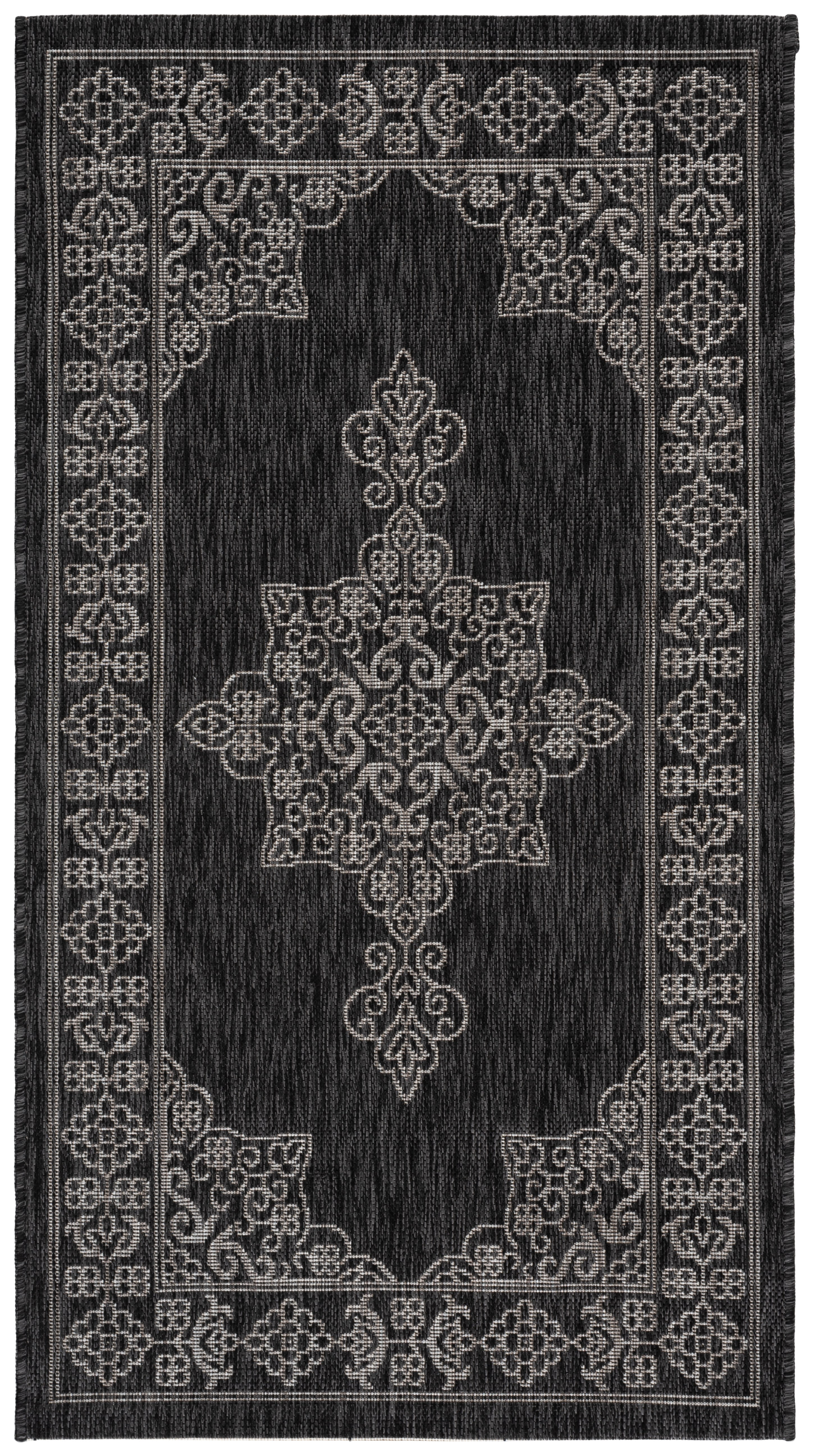 Safavieh Courtyard Delbet Medallion Indoor/Outdoor Area Rug, Black/Ivory, 4' x 5'7"