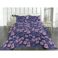thumbnail image 2 of Ambesonne Fantasy Floral Quilted Bedspread Set 3 Pcs, Night Flowers Petals, Twin, Indigo Pale Pink Mauve, 2 of 4