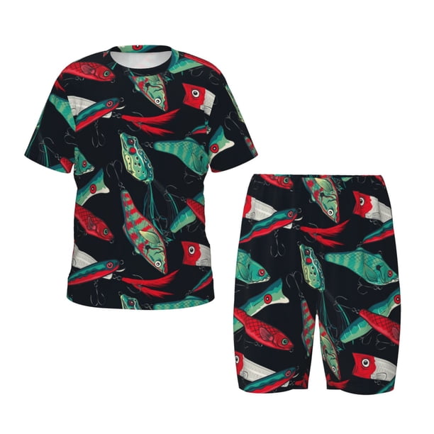 Balery Fishing Lure Conjunto de Pijama Infantil de Manga Corta con Estampado – Ropa de Dormir de Algodón Suave-XX-Large