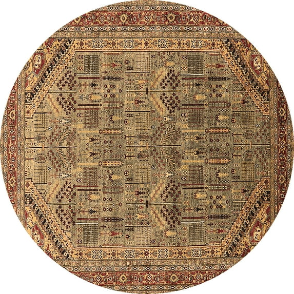 Ahgly Company Indoor Round Oriental Brown Industrial Area Rugs, 4' Round