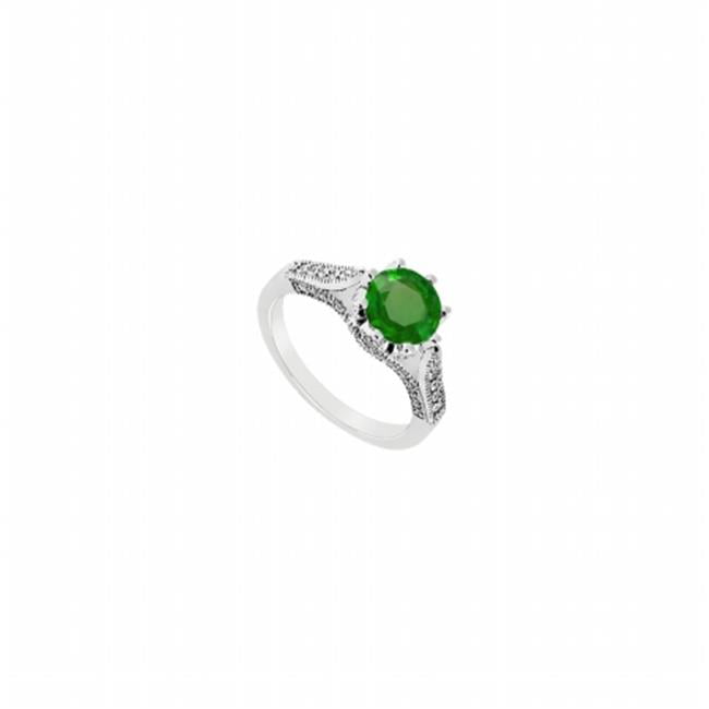 1.00 Ct Created Heart Shape Green Emerald & White Simulated Diamond Milgrain Weave Engagement Wedding Ring Set 14K White Gold Plated