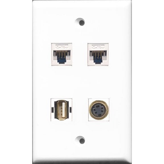 RiteAV - 1 Port USB A-A and 1 Port S-Video 2 Port Cat5e Ethernet White Wall Plate