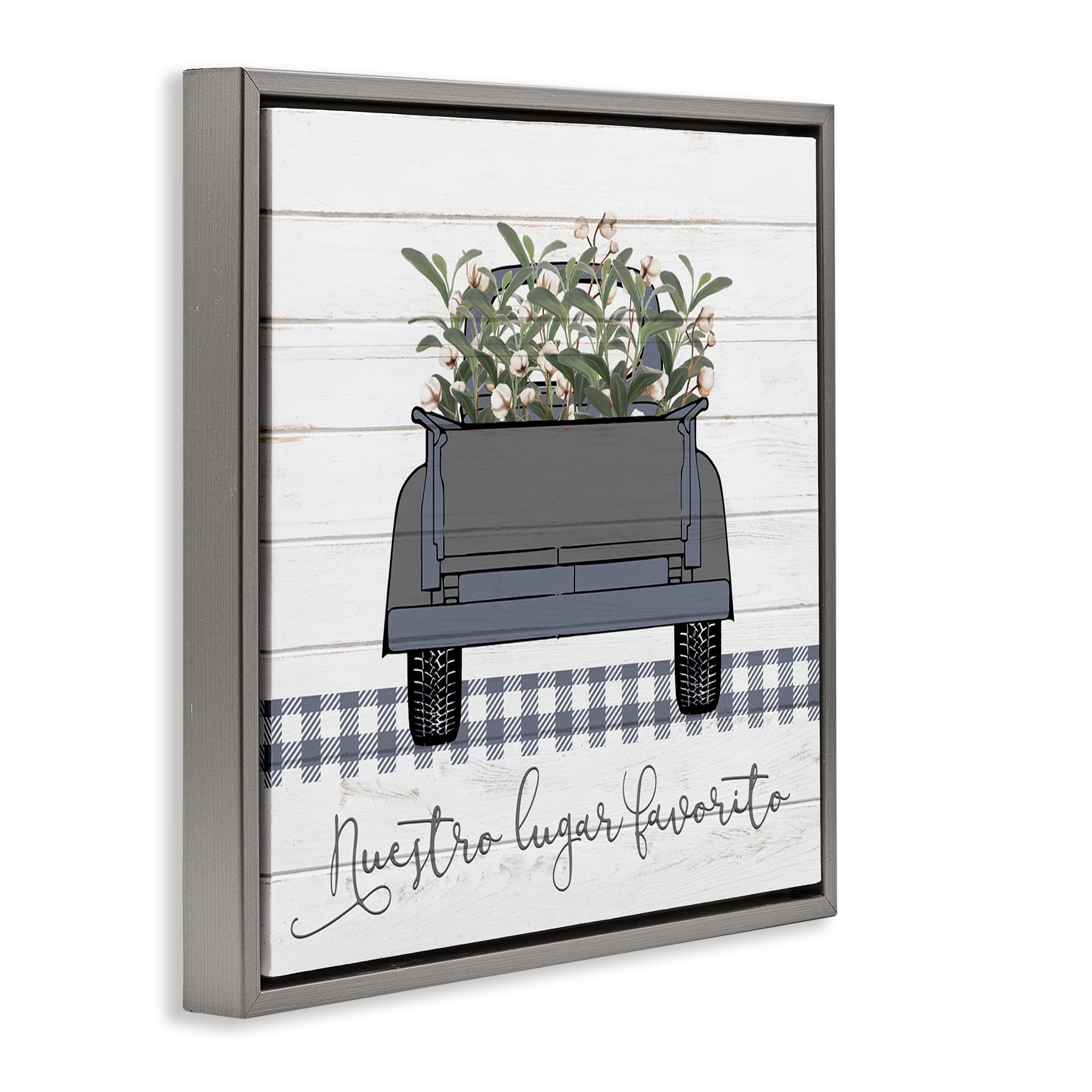 Stupell Industries Nuestro Lugar Favorito con Camión Inspirational Quotes & Sayings Painting Gray Floater Framed Art Print Wall Art, 18 x 18