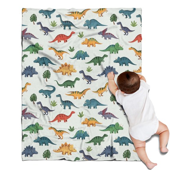 Colorful Dinosaurs Floral White Pattern Blanket,Comfortable Soft Lamb Wool Throw Blanket,All Season,Warm Lightweight Blankets for Sofa Bed Couch Living Room Chair,30"x40"