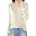 thumbnail image 2 of Fanxing Womens Fuzzy Lightweight Pullover Sweater Soft Cozy V Neck Knit Base Layer Fall Winter Tunic Jumper Tops Beige 2XL, 2 of 3