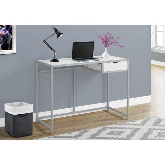 Monarch Specialties Computer Desk, Home Office, Laptop, Storage Drawer, 42"l, Work, Metal, Laminate, White, Grey, Contemporary, Modern