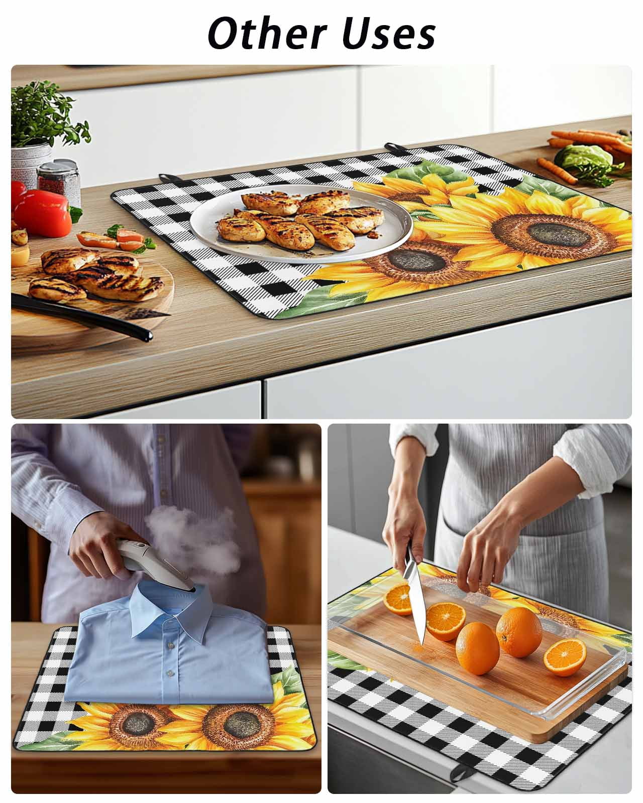 Rustic Sunflower Stove Top Covers for Electric Stove, 28'x20'' Country Floral Pastoral Black Buffalo Plaid Glass Ceramic Stove Cover Foldable Rubber Mat Heat Resistant Cooktop Protector for Kitchen