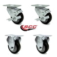 thumbnail image 2 of 3 Inch Black Polyurethane Wheel Swivel Top Plate Caster Set with 2 Brake 2 Rigid, 2 of 2