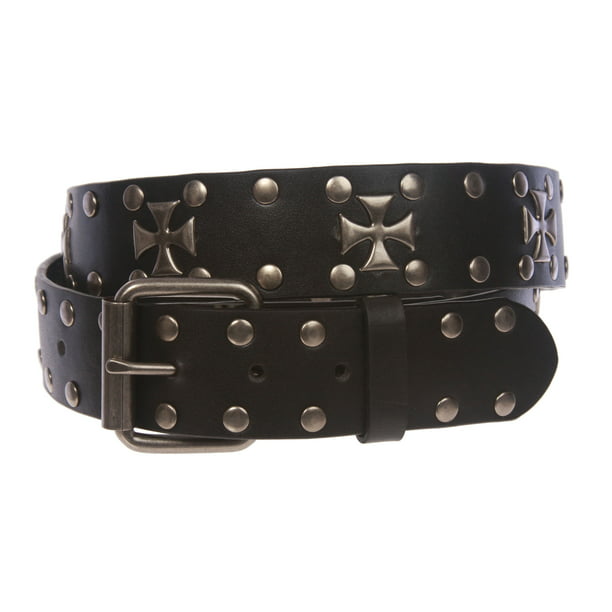 Beltiscool - Antique Silver Cross and Circle Studded Black Belt ...
