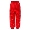 thumbnail image 4 of CHICTRY Shiny Holographic Cargo Pants Girls Boys Jazz Hip-Hop Street Dance Wear Trousers with Pockets Red 16, 4 of 7