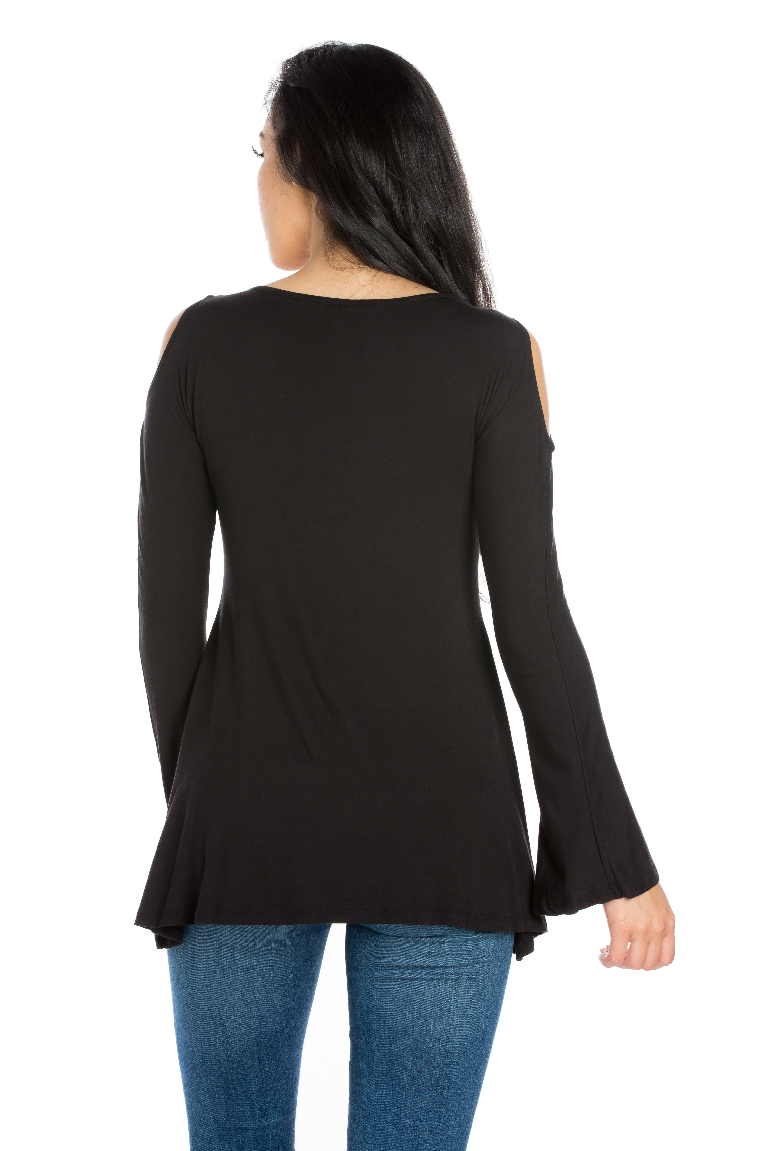 24/7 Comfort Apparel Women's Criss Cross Cold Shoulder Long Sleeve Top