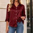 thumbnail image 2 of Shirts for Women Zaewscy Women's Satin Button Down Shirt Point Collar 3/4 Sleeve Elegant Casual Blouse Wine XL, 2 of 8