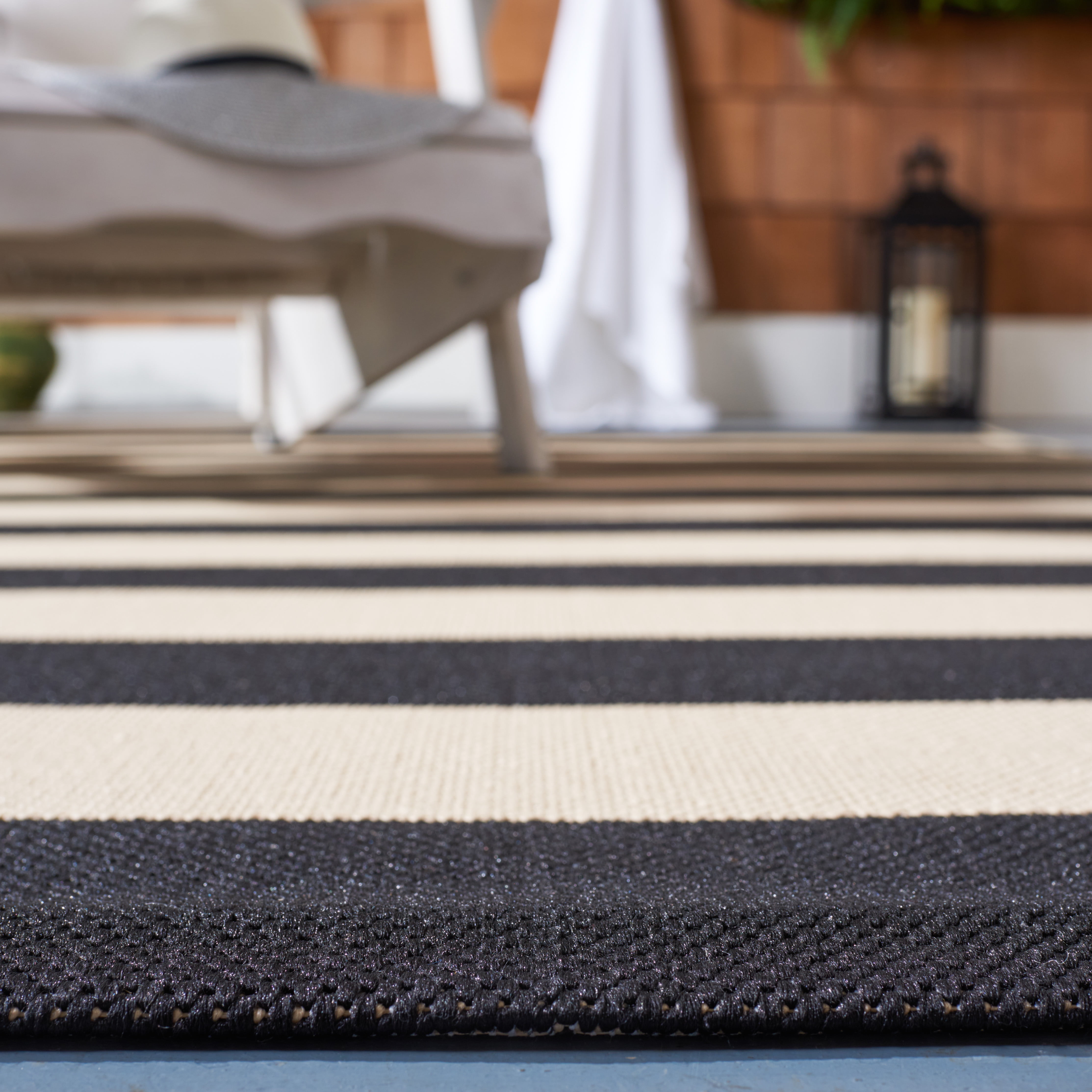 Safavieh Courtyard Ermintrude Striped Indoor/Outdoor Area Rug, Beige/Black, 7'10" x 7'10" Square