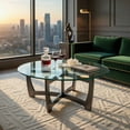 thumbnail image 3 of Demi Bonn Oval Coffee Table, Dining Center Tables with Tempered Glass Tabletop and Rubber Wood Legs for Living Room, Bedroom, Office and Balcony, Black, 3 of 9