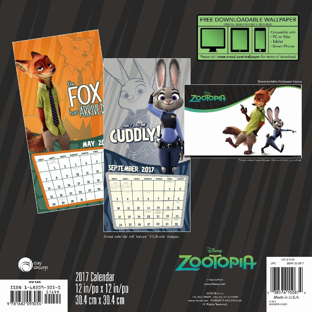 Zootopia Wall Calendar, 2017 Kids Movies By Acco Brands - Walmart.com