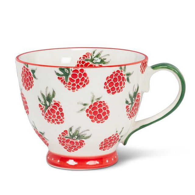 Abbott Collection AB-27-CHINTZ-BERRY 4 in. Raspberry Handled Cup, Ivory & Pink - Large