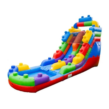 Herokiddo Block Party 16’ Tall Inflatable Water Slide with attached Pool