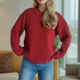 thumbnail image 6 of Aueoeo Casual Sweater Women Fall Winter Sweater Long Sleeve Ribbed Knit Pullover Loose Crewneck Sweater Wine M, 6 of 7
