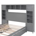 thumbnail image 3 of Full Size Platform Bed with All-in-One Cabinet and Shelf, Storage Bed with Trundle, 2 Drawers and Bookcase Headboard, Solid Wood Bed Frame with Slats Support, No Box Spring Needed, Gray, 3 of 9
