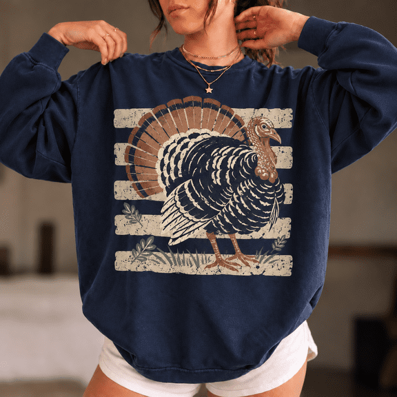 Vintage Turkey Sweatshirt, Retro Thanksgiving Graphic Crewneck, Fall Holiday Pullover