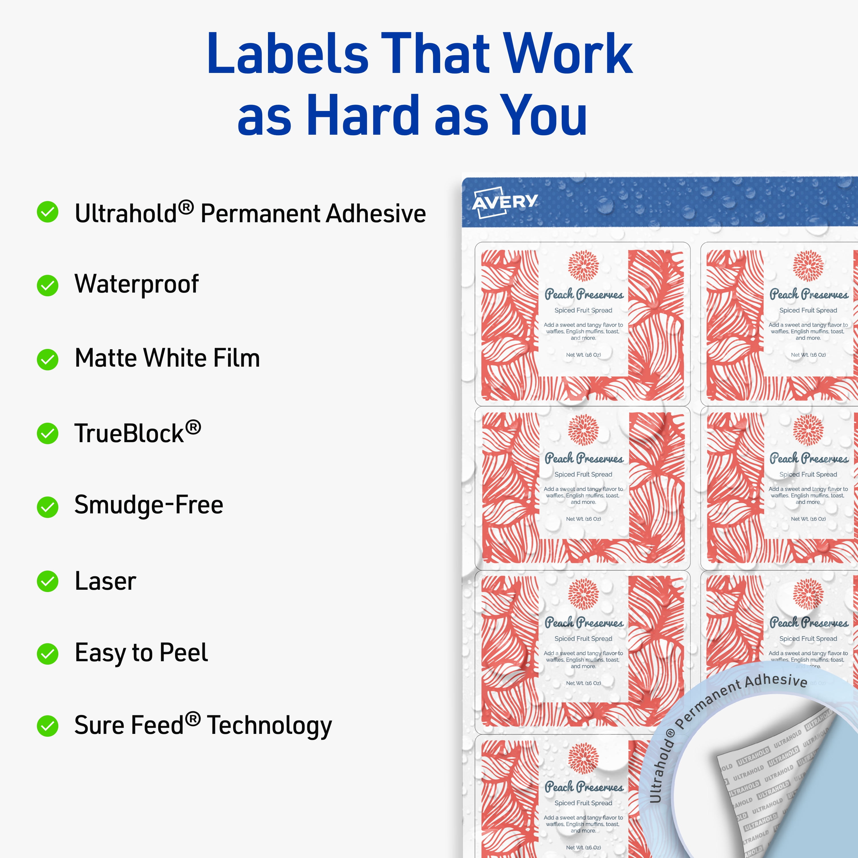 Avery Waterproof Rectangle Labels, 2" x 2-5/8", 375 Total