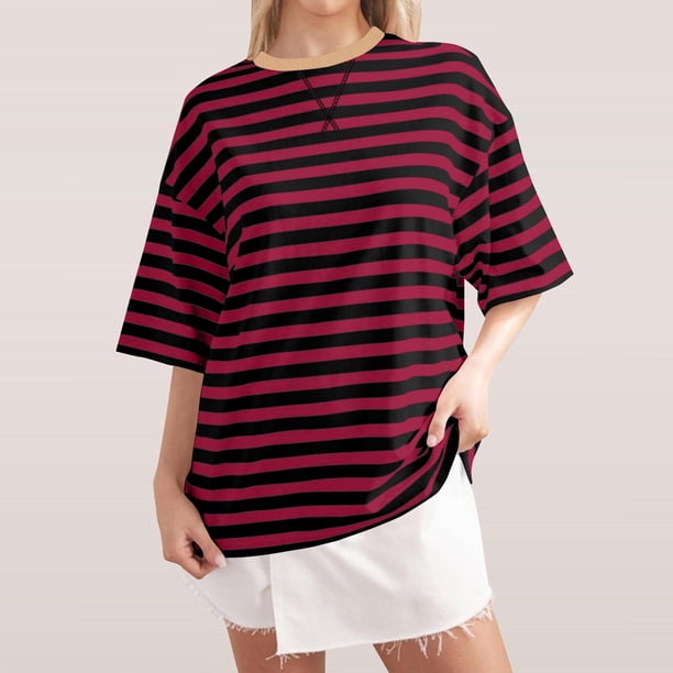 Fiudx Ofertas Flash Del Día Solo En Línea Camiseta de Manga Corta con Cuello Redondo y Estampado Cómoda Informal para Mujer a La Moda