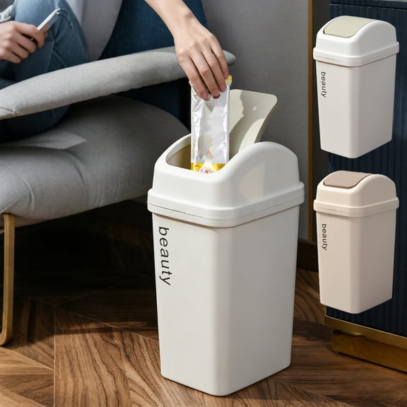 mfyjkho Lid Trash Can, 2-Way Swing Top Waste Bin with Odor Control, Small Plastic Garbage Can for Office Bathroom Desk Side, 12.5X9X5.9 Inch, 1-Pack