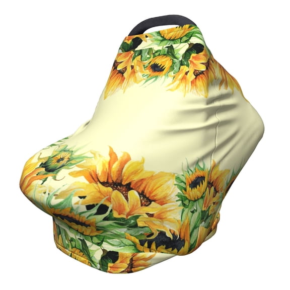 Fotbe Sunflowers On A Yellow Background Pattern Car Seat Covers for Babies, Nursing Breastfeeding Cover Carseat Canopy, Soft Stretchy Carrier Cover