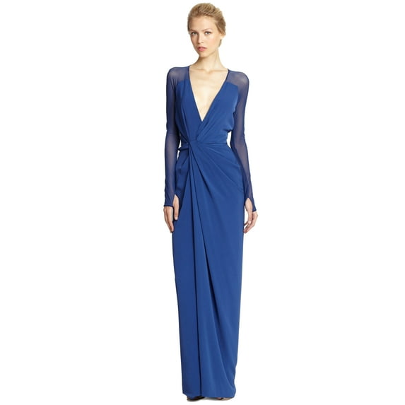 Halston Heritage Twist Front Draped Jersey Evening Gown Dress