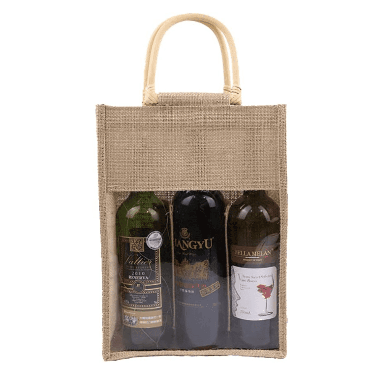 Wine bag Canvas Jute Burlap Green Cane Handle Party,Gift,Favor Bag Set Of 10 