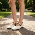 thumbnail image 6 of IEMIEMIEM Women's Ballet Flats Patent Leather Elegant Comfortable Round Toe Slip On Adjustable Buckle Strap Flat Non-Slip Mary Jane Shoes Suitable for Dancing Walking Party Beige 5.5 Wide, 6 of 7