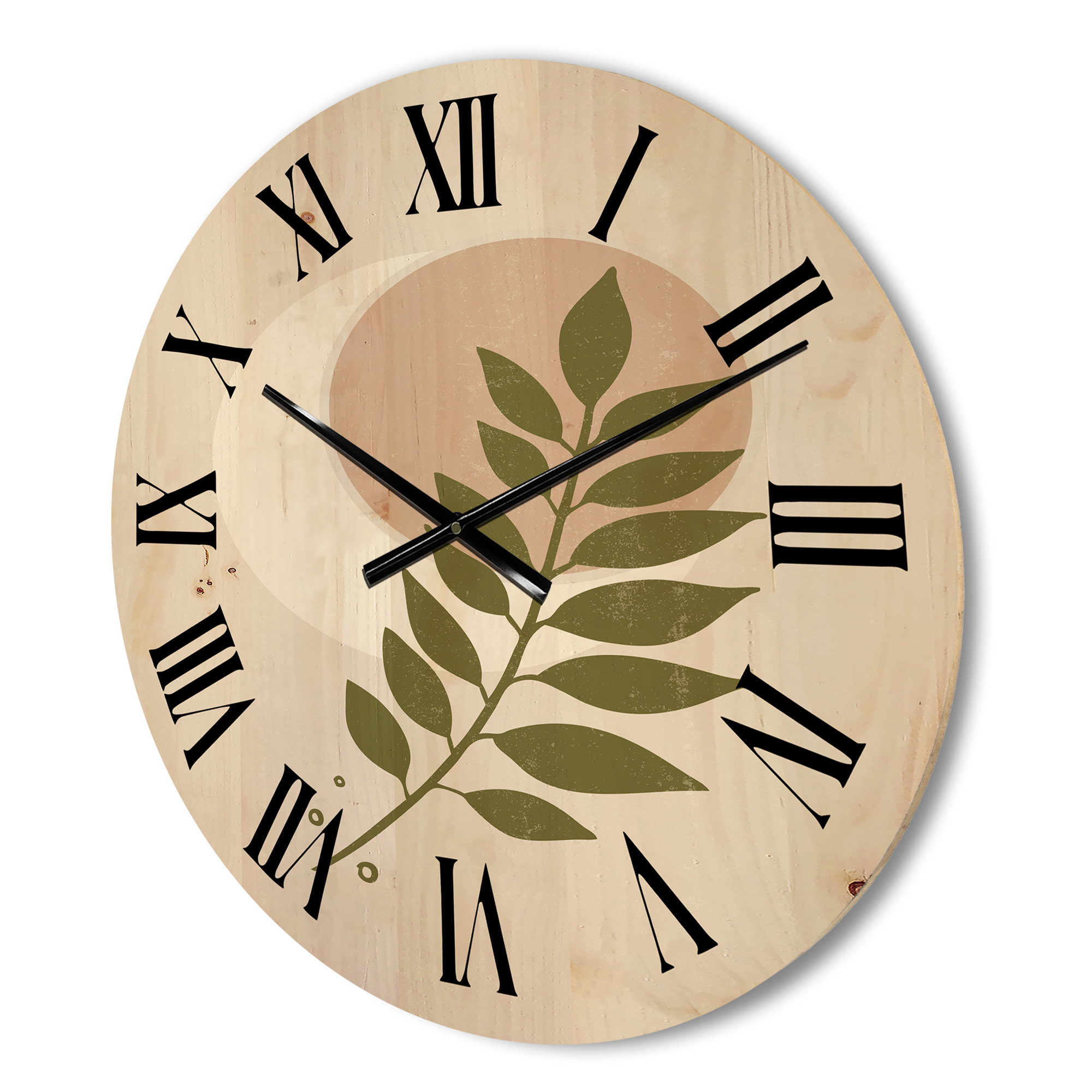 Designart 'Abstract Geometrical Leaf With Moon IV' Modern Wood Wall Clock