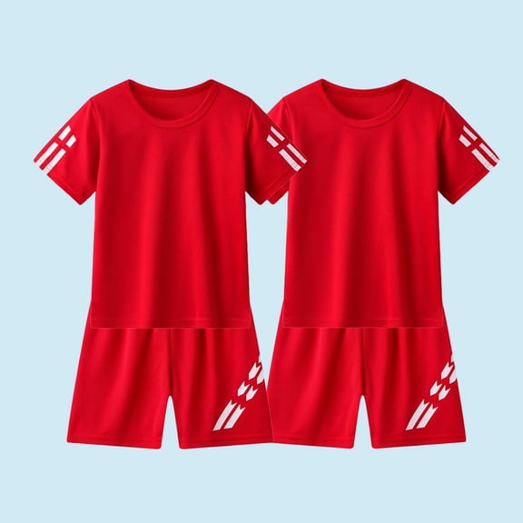 ITSAME Boys Athletic Outfit Sets 4-Piece, Crewneck T-Shirt and Shorts Quick-Dry Outdoor Sport Sets Red Size 9-10