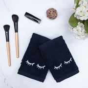 UpThrone 100% Turkish Cotton 2 Piece Makeup Towel Set with Hanging Loops (Navy Blue)