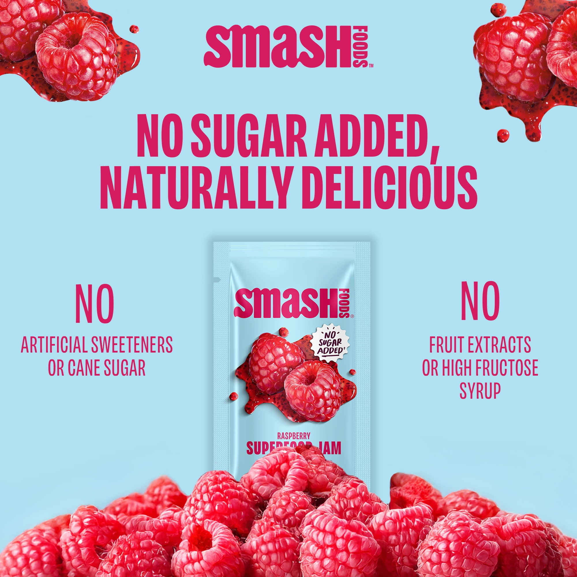 Smash Foods Raspberry Jam Packets, No Sugar Added, Keto, Vegan, 10 Count