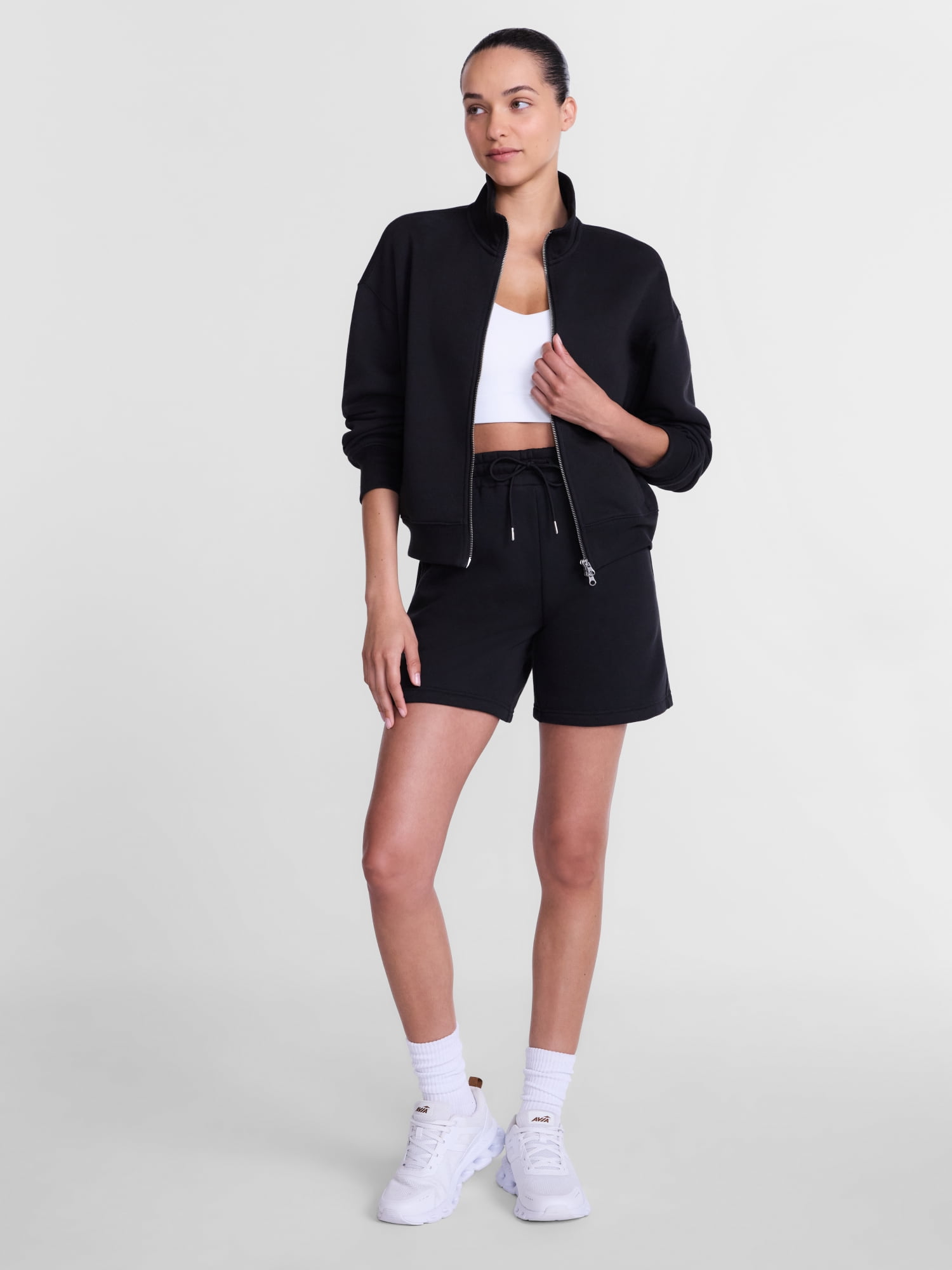 Athletic Works Women's Cropped Fleece Bomber Jacket with Long Sleeves, Sizes XS-XXL