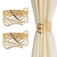 thumbnail image 4 of Lishi Metal Leaf Curtain Tiebacks, 2pcs Creative Curtain Rope Buckles, Decorative Hollow Design, Spring Drape Holder Clip for Home Office (Gold), 4 of 4
