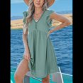 thumbnail image 3 of Vestido Tipo Cárdigan de Corta con Cuello en V y Ribete de Encaje, Verde, Talla XL, 3 of 7