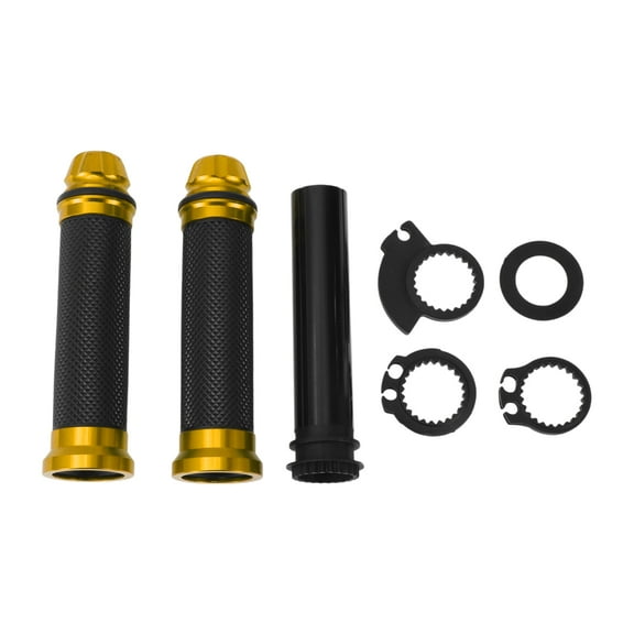 Unique Bargains 7/8" 22mm 15/16" 24mm Motorcycle Hand Grips Cover Kit Non Slip Aluminum Alloy Rubber Handlebar End Grips Black Gold Tone 1 Set Rhombus Pattern