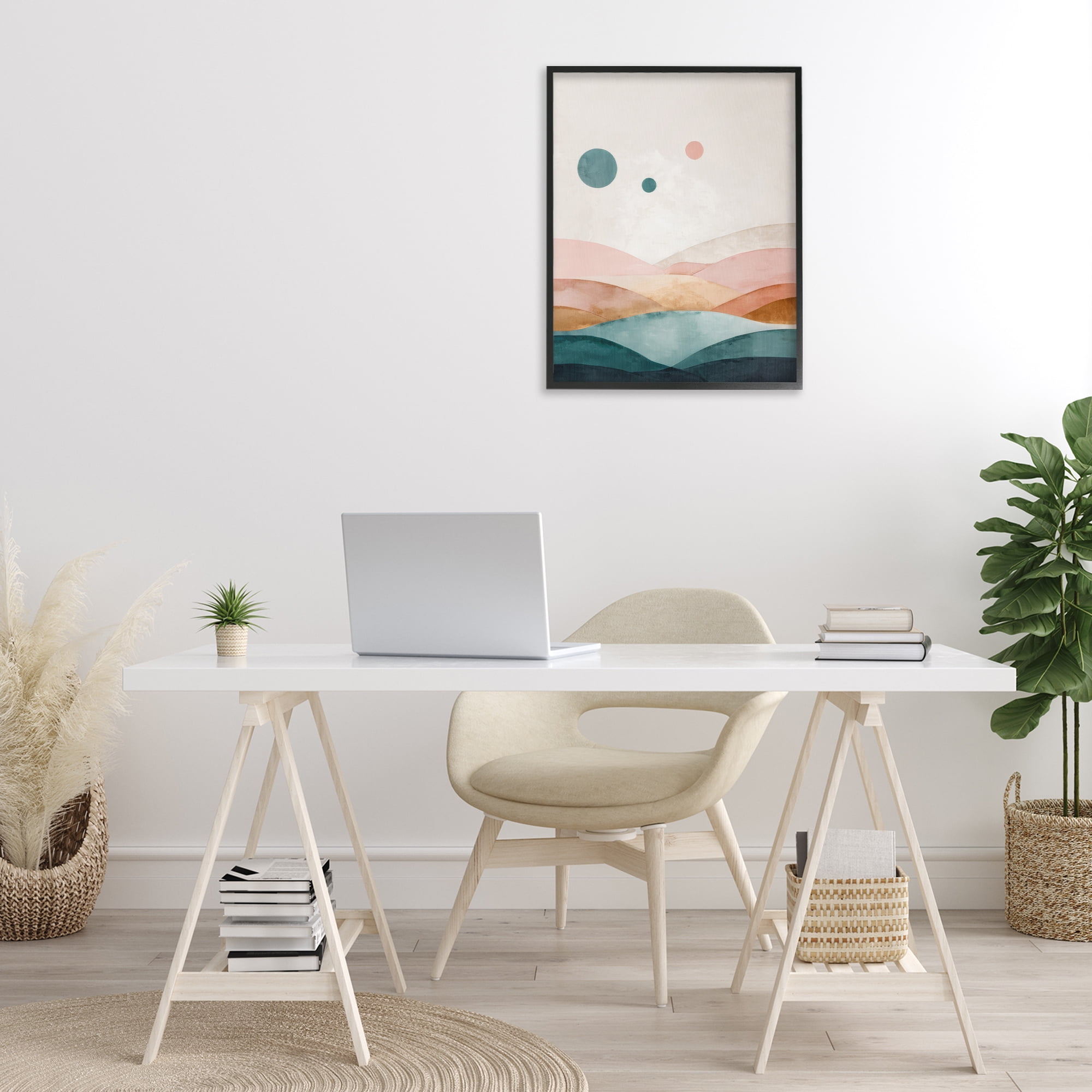 Stupell Industries Spheres Above Desert Landscape Painting Black Framed Art Print Wall Art, 24 x 30