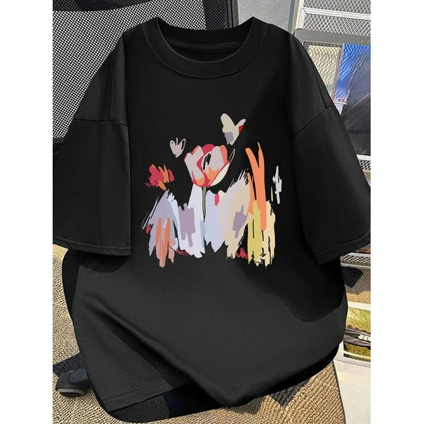 Camiseta de algodón para hombre, con estampado floral abstracto, cuello redondo, manga corta, tejido de punto cómodo, unisex.