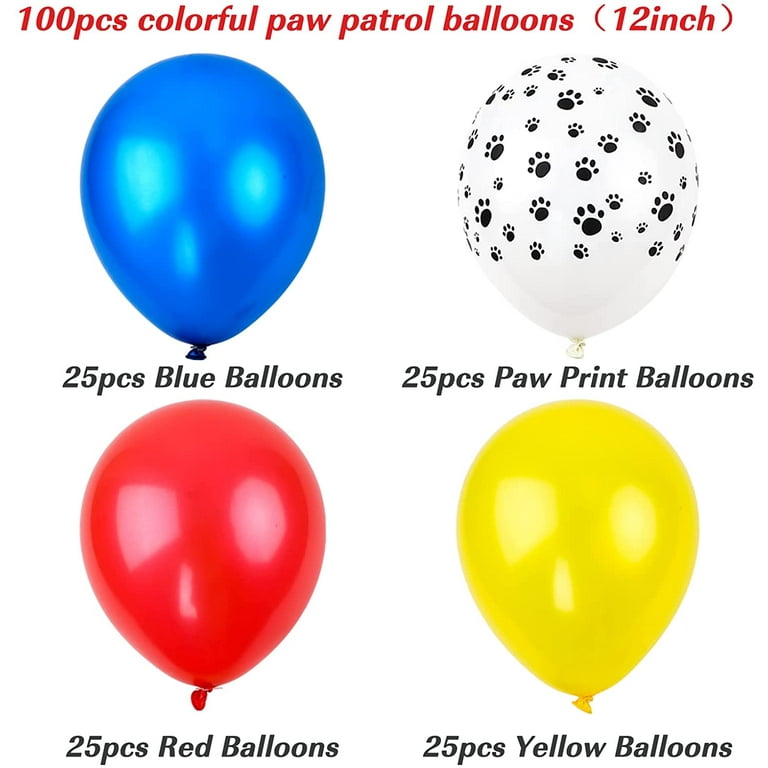 Yisscen Paw Dog Ballons, ballons en latex bleu jaune rouge