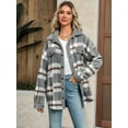 thumbnail image 4 of Womens Fall Fashion Flannel Shackets Plaid Button Down Jacket Casual Long Sleeve Fleece Shirt with Pockets Gray M, 4 of 8
