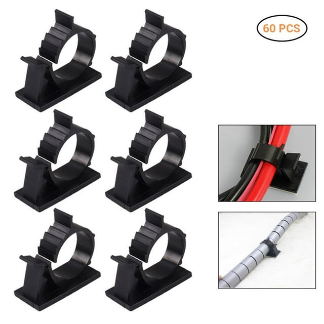 braveheart 60pcs Clips de Câble Auto-Adhésifs Réutilisables Chargeant la Ligne de Support d'Organisateur de Cordon d'Alimentation Pinces Fixes pour Voiture Ordinateur TV