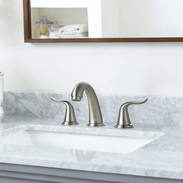 WOWOW Widespread Bathroom Faucet – 2-Handle 3-Hole Solid Brass Brushed Nickel Finish With Pop-Up Drain – Adjustable 6–16 Inch Spread